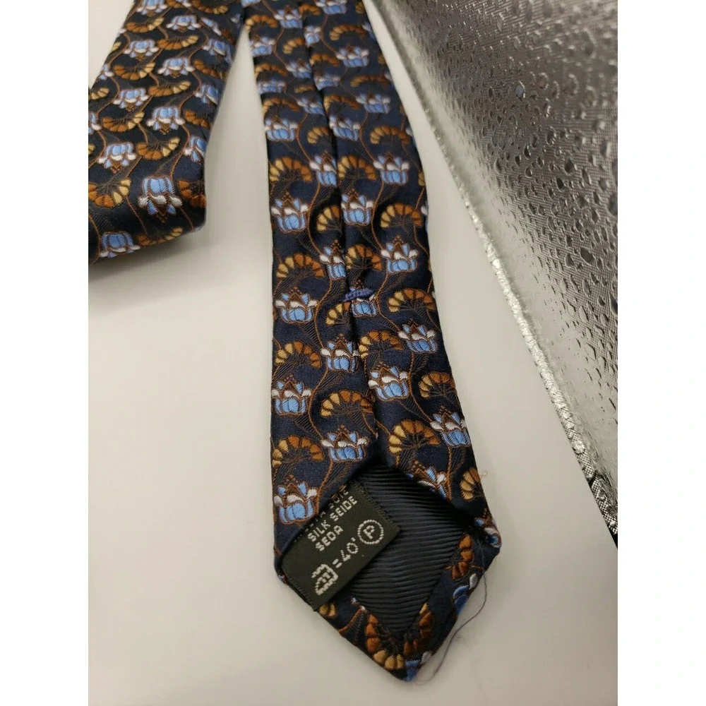 Ermenegildo Zegna Mens Silk Tie Navy Blue Floral Pattern 204ZKU06-1US-G